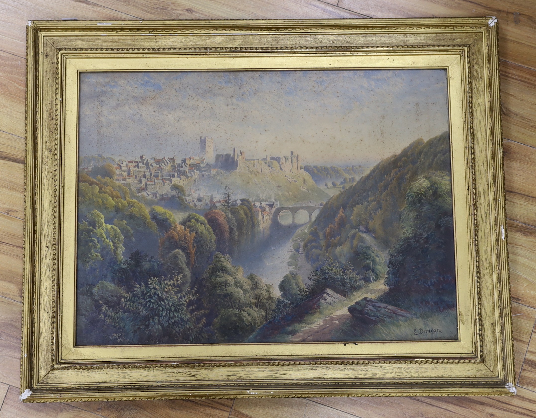 Edward Duncan (1803-1882), watercolour, 'Richmond Castle, Yorkshire', signed with artist label verso, 56 x 76cm